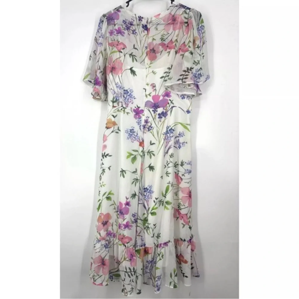 Calvin Klein Floral High-Low Faux Wrap Dress - Picture 2 of 12